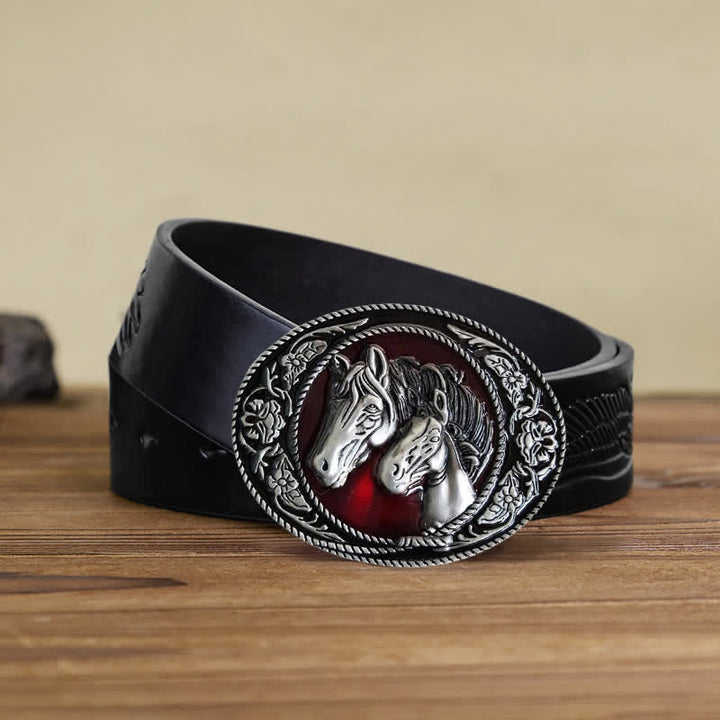 Men's DIY Horse And Colt Enameled Buckle Leather Belt - Horses - Black Embossed Eagle Belt (40) - image 6