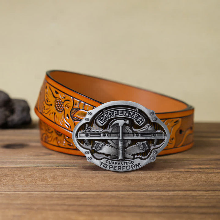 Men's DIY Mechanical Carpenter Tool Buckle Leather Belt - Carpenter - Orange Carved Belt (40) - image 16