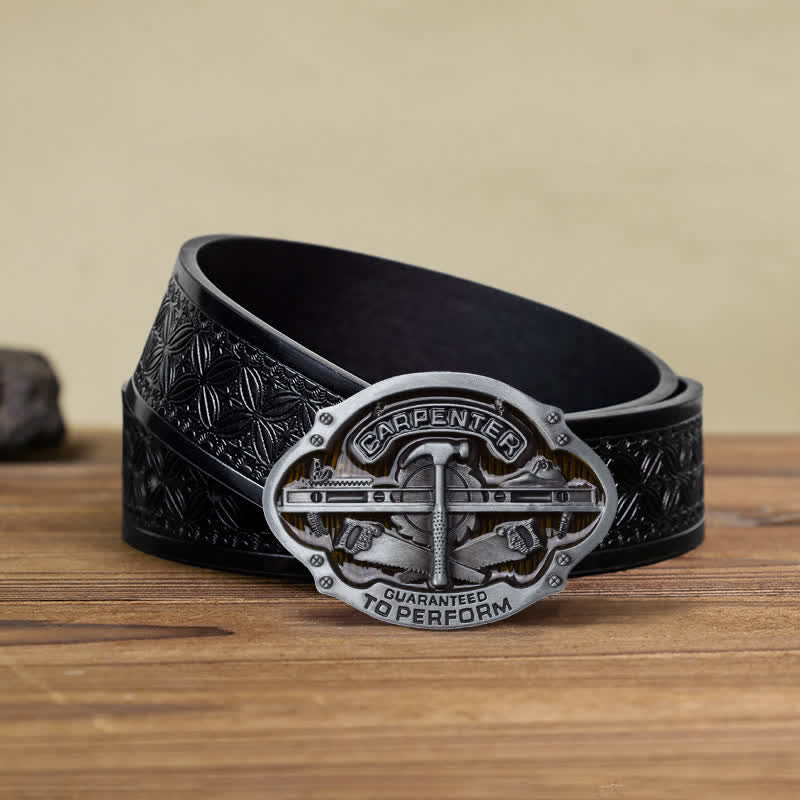 Men's DIY Mechanical Carpenter Tool Buckle Leather Belt - Carpenter - Black Embossed Weave Belt (40) - image 8