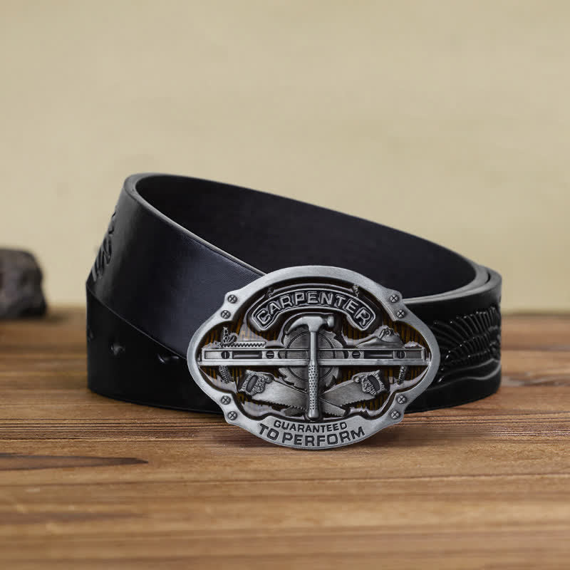 Men's DIY Mechanical Carpenter Tool Buckle Leather Belt - Carpenter - Black Embossed Eagle Belt (40) - image 6