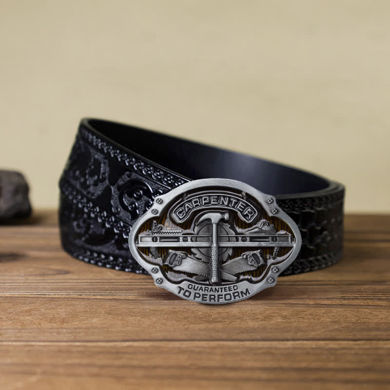 Men's DIY Mechanical Carpenter Tool Buckle Leather Belt - Carpenter - Black Carved Belt (40) - image 10