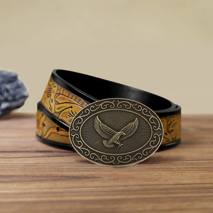 Men's DIY Antique Free Eagle Buckle Leather Belt - Antique Bronze - SandyBrown Belt (40) - image 23