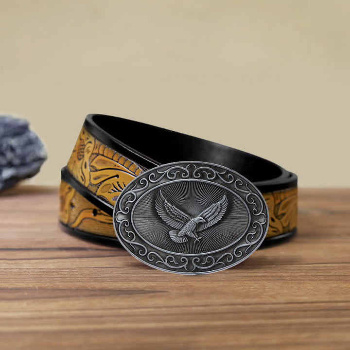 Men's DIY Antique Free Eagle Buckle Leather Belt - Antique Silver - SandyBrown Belt (40) - image 24