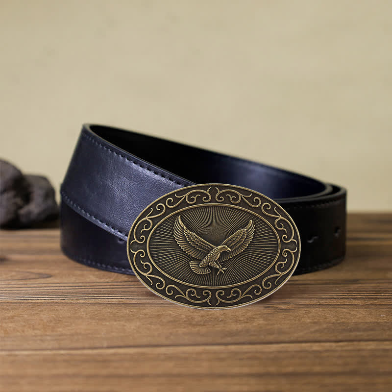 Men's DIY Antique Free Eagle Buckle Leather Belt - Antique Bronze - Black PU Belt (40) - image 8