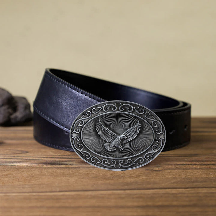 Men's DIY Antique Free Eagle Buckle Leather Belt - Antique Silver - Black PU Belt (40) - image 9