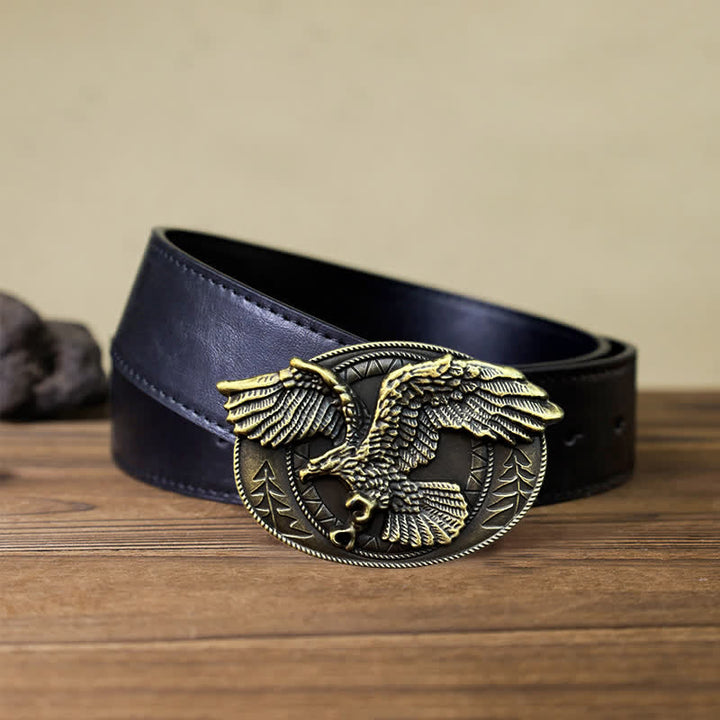 Men's DIY Flying Bald Eagle Buckle Leather Belt - Antique Bronze - Black PU Belt (40) - image 5