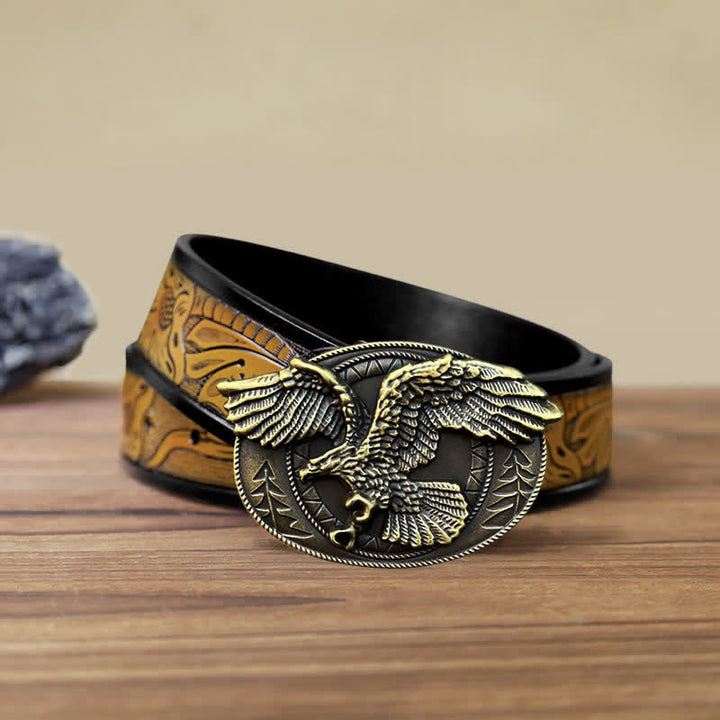 Men's DIY Flying Bald Eagle Buckle Leather Belt - Antique Bronze - SandyBrown Belt (40) - image 20