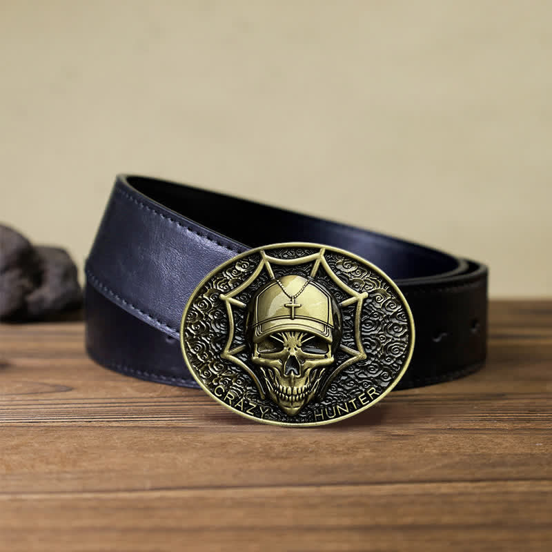 Men's DIY Crazy Hunter Skull Buckle Leather Belt - Antique Bronze - Black PU Belt (40) - image 5
