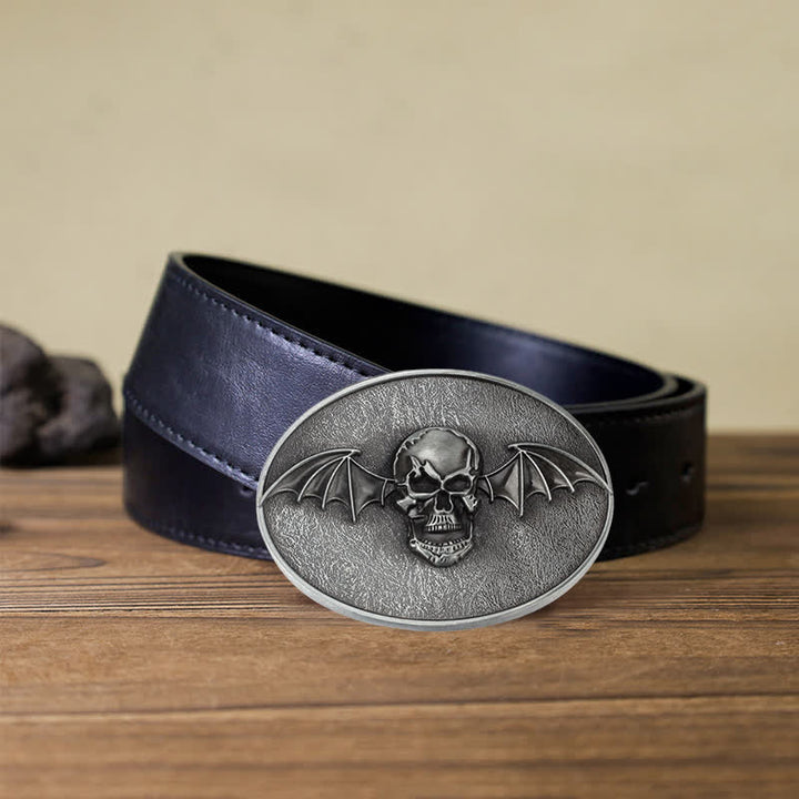 Men's DIY Punk Bat Wings Skull Buckle Leather Belt - Skull - Black PU Belt (40) - image 4