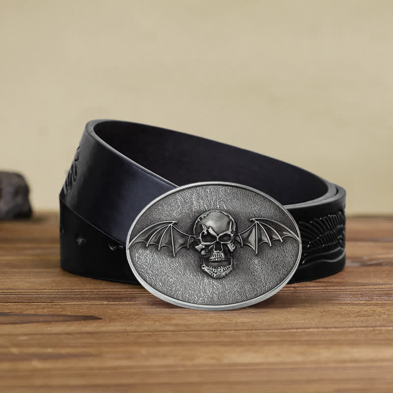 Men's DIY Punk Bat Wings Skull Buckle Leather Belt - Skull - Black Embossed Eagle Belt (40) - image 6