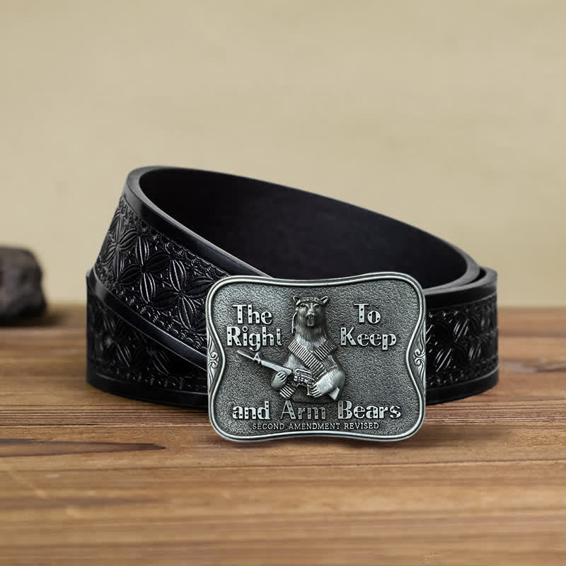 Men's DIY Novelty Arm Bears Buckle Leather Belt - Arm Bears - Black Embossed Weave Belt (40) - image 7