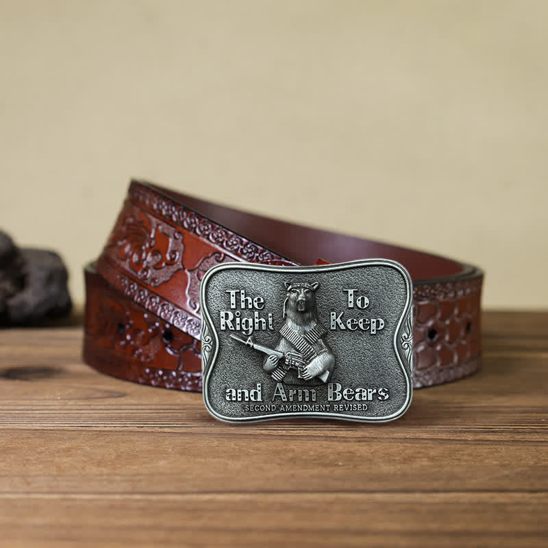 Men's DIY Novelty Arm Bears Buckle Leather Belt - Arm Bears - Brown Carved Belt (40) - image 11