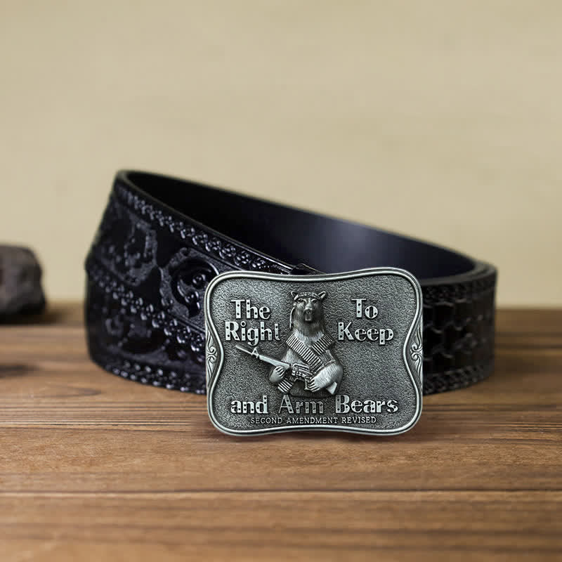 Men's DIY Novelty Arm Bears Buckle Leather Belt - Arm Bears - Black Carved Belt (40) - image 9