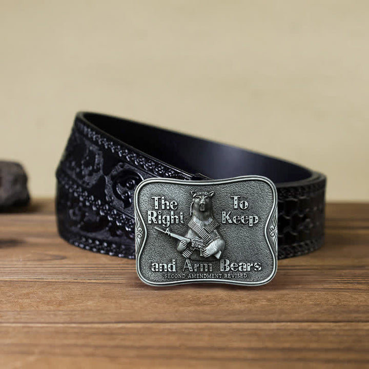 Men's DIY Novelty Arm Bears Buckle Leather Belt - Arm Bears - Black Carved Belt (40) - image 9
