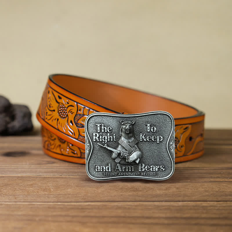 Men's DIY Novelty Arm Bears Buckle Leather Belt - Arm Bears - Orange Carved Belt (40) - image 15