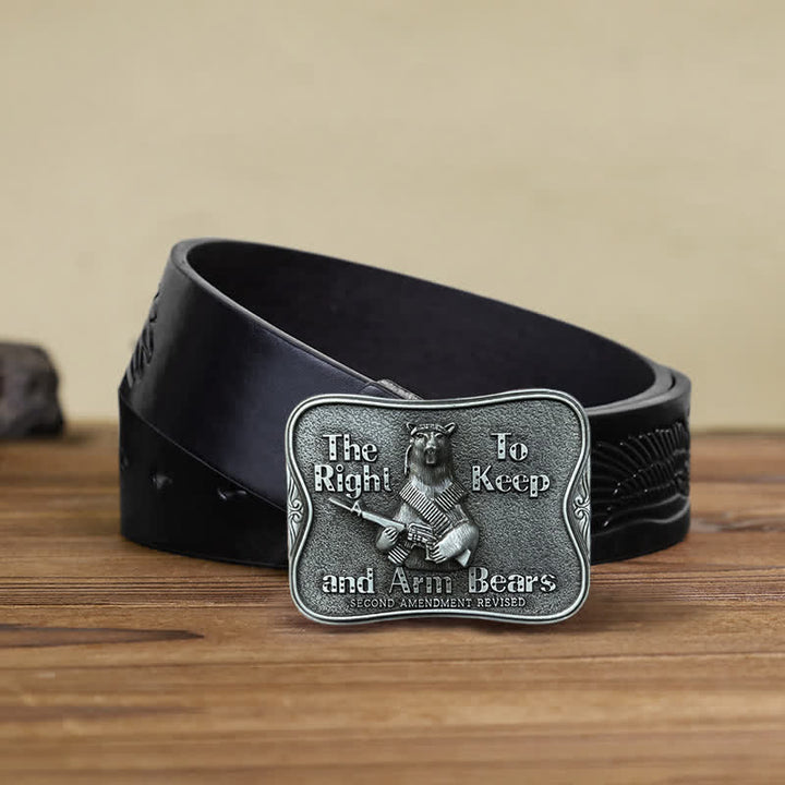 Men's DIY Novelty Arm Bears Buckle Leather Belt - Arm Bears - Black Embossed Eagle Belt (40) - image 5