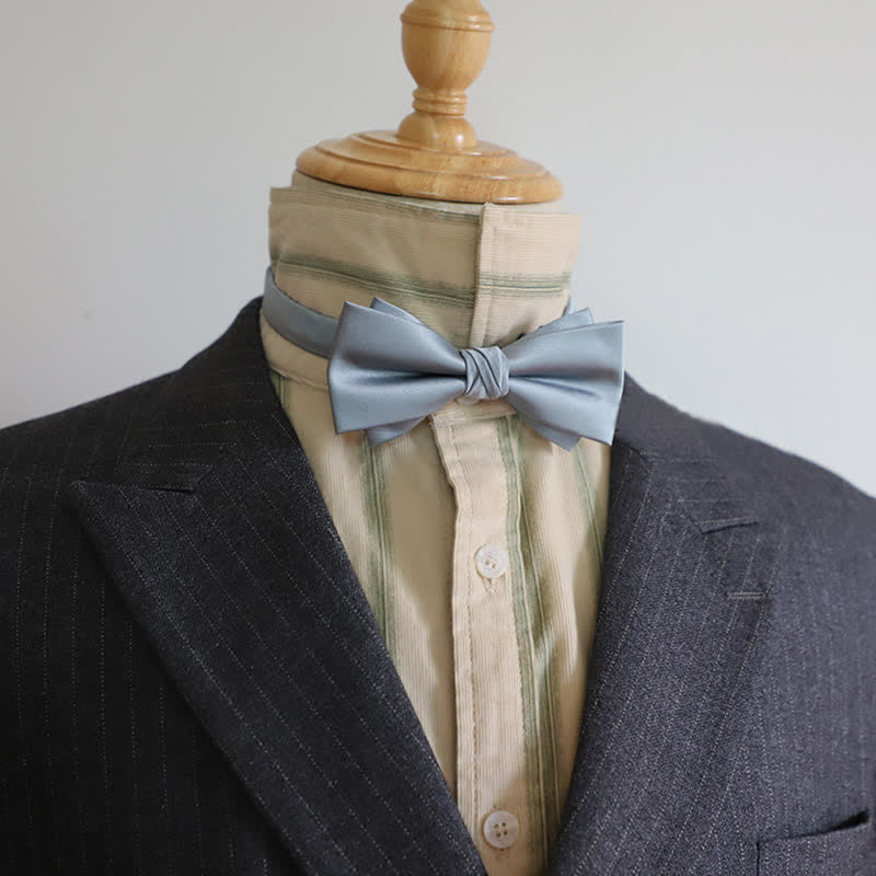 Men's Gentleman Solid Color Double Layers Bow Tie - Light Gray - image 7