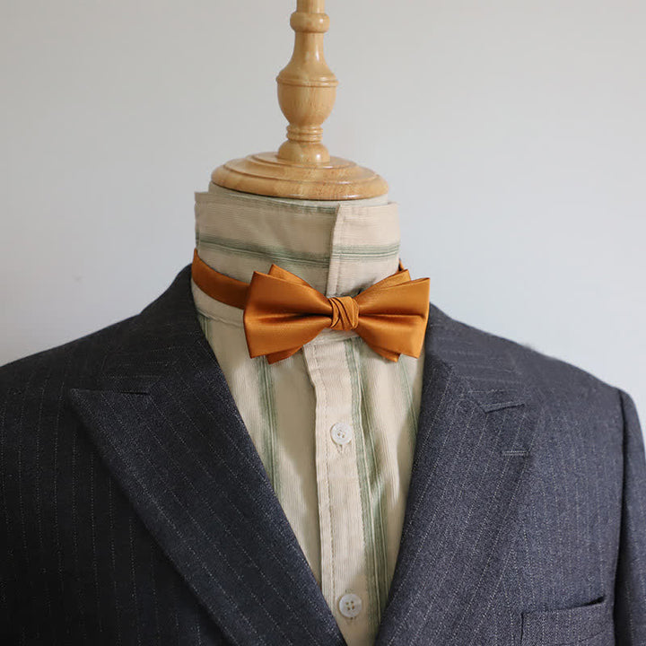 Men's Gentleman Solid Color Double Layers Bow Tie - Orange - image 3