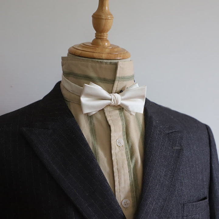 Men's Gentleman Solid Color Double Layers Bow Tie - White - image 5
