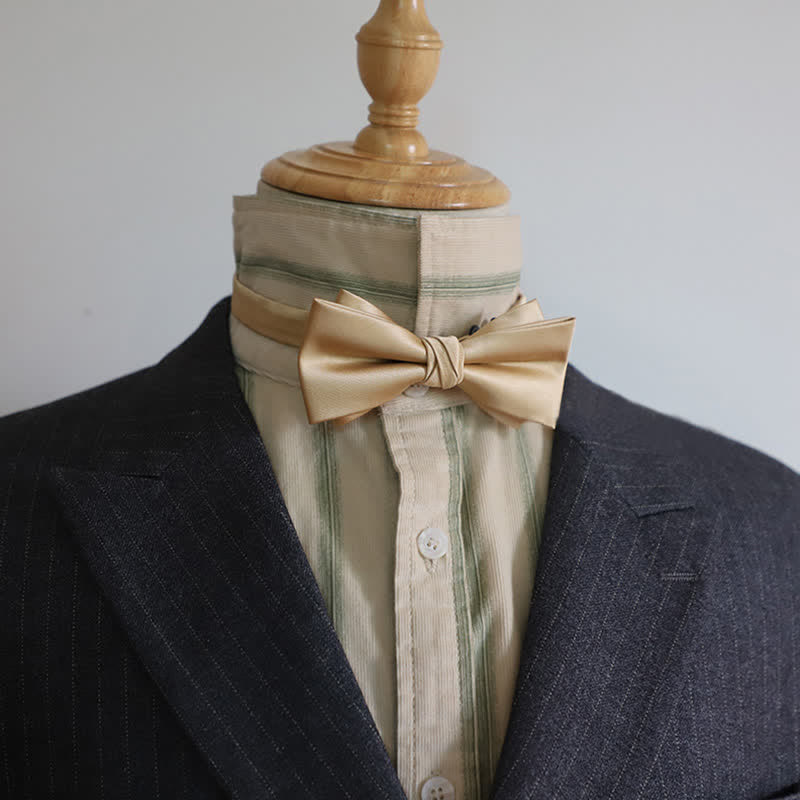 Men's Gentleman Solid Color Double Layers Bow Tie - Champagne - image 6