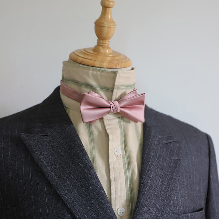 Men's Gentleman Solid Color Double Layers Bow Tie - Pink - image 4
