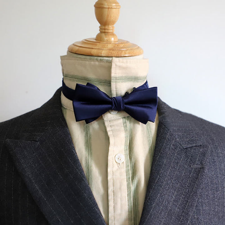 Men's Gentleman Solid Color Double Layers Bow Tie - Navy - image 10