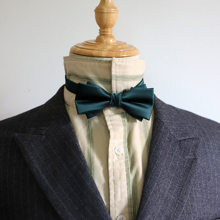 Men's Gentleman Solid Color Double Layers Bow Tie - Dark Green - image 9