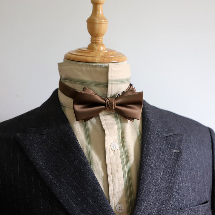 Men's Gentleman Solid Color Double Layers Bow Tie - Coffee - image 8