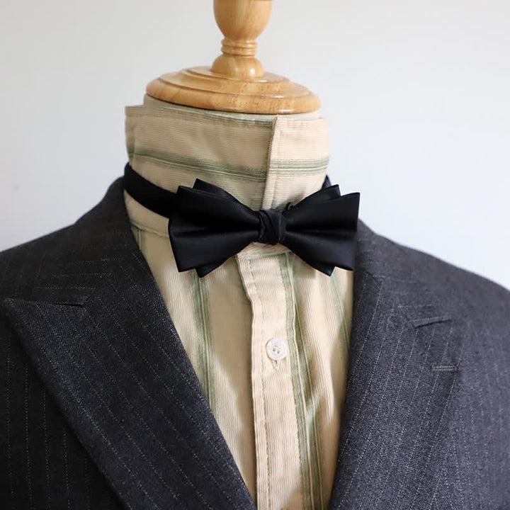 Men's Gentleman Solid Color Double Layers Bow Tie - Black - image 2