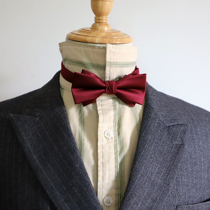 Men's Gentleman Solid Color Double Layers Bow Tie - Burgundy - image 0