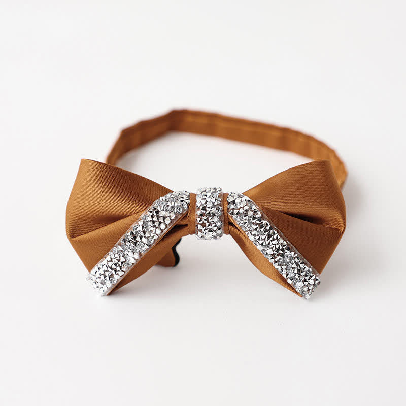 Men's Sparkling Rhinestone Wedding Bow Tie - Dark Orange - image 14