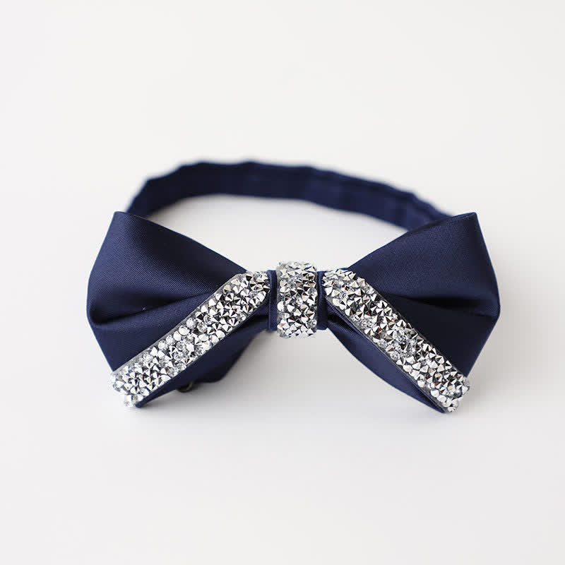Men's Sparkling Rhinestone Wedding Bow Tie - Navy - image 8