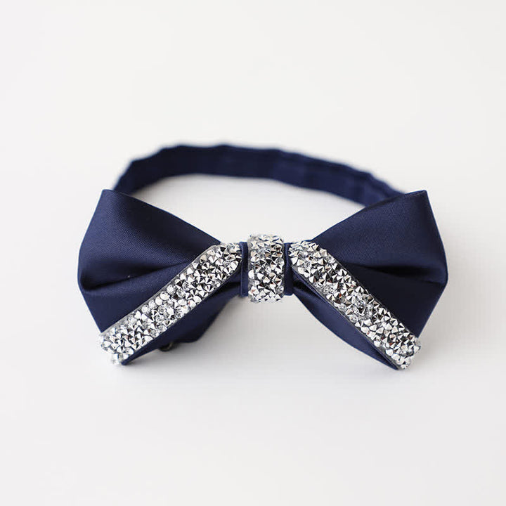 Men's Sparkling Rhinestone Wedding Bow Tie - Navy - image 8