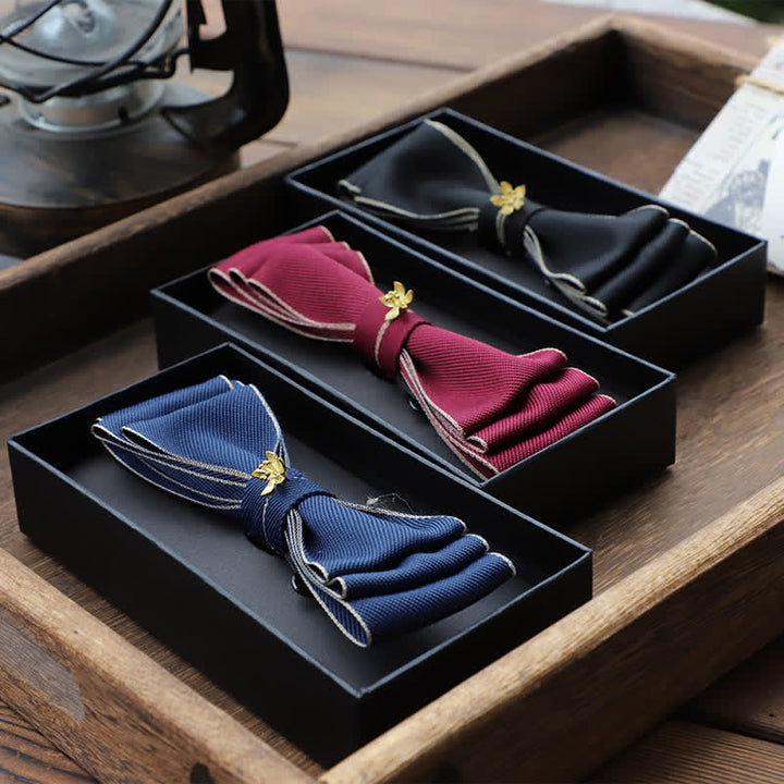 Men's Golden Flower Narrow Triple Layered Bow Tie - image 3