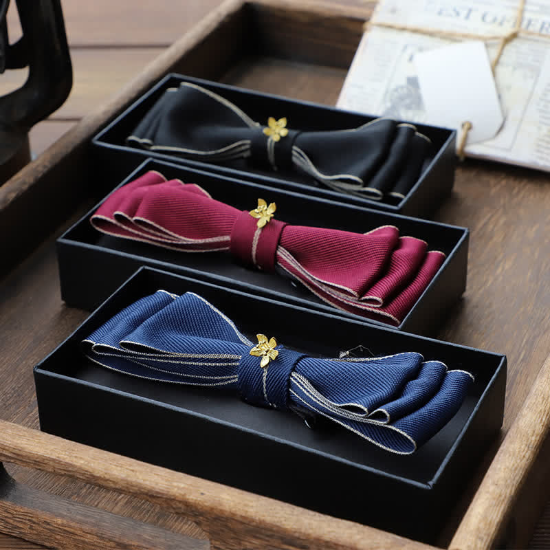 Men's Golden Flower Narrow Triple Layered Bow Tie - image 2