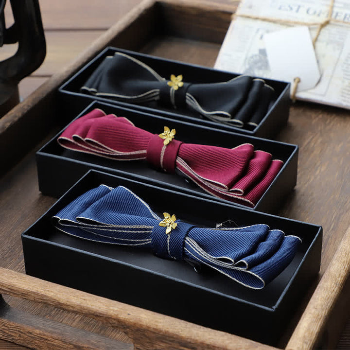 Men's Golden Flower Narrow Triple Layered Bow Tie - image 2