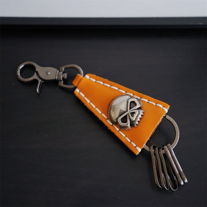 Punk Skull Head Handmade Leather Keychain - Orange - image 6