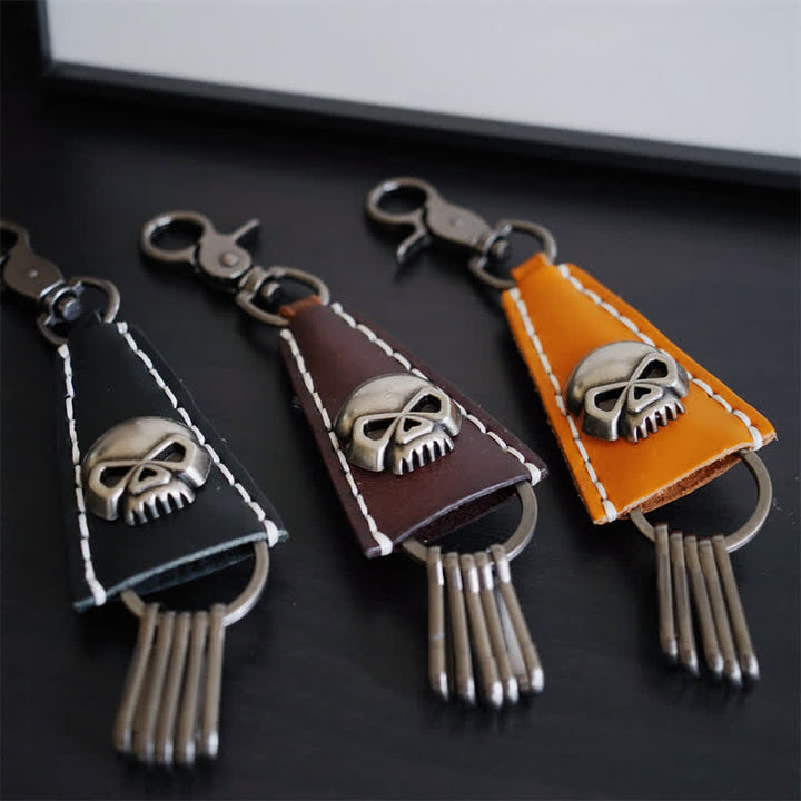 Punk Skull Head Handmade Leather Keychain - image 4