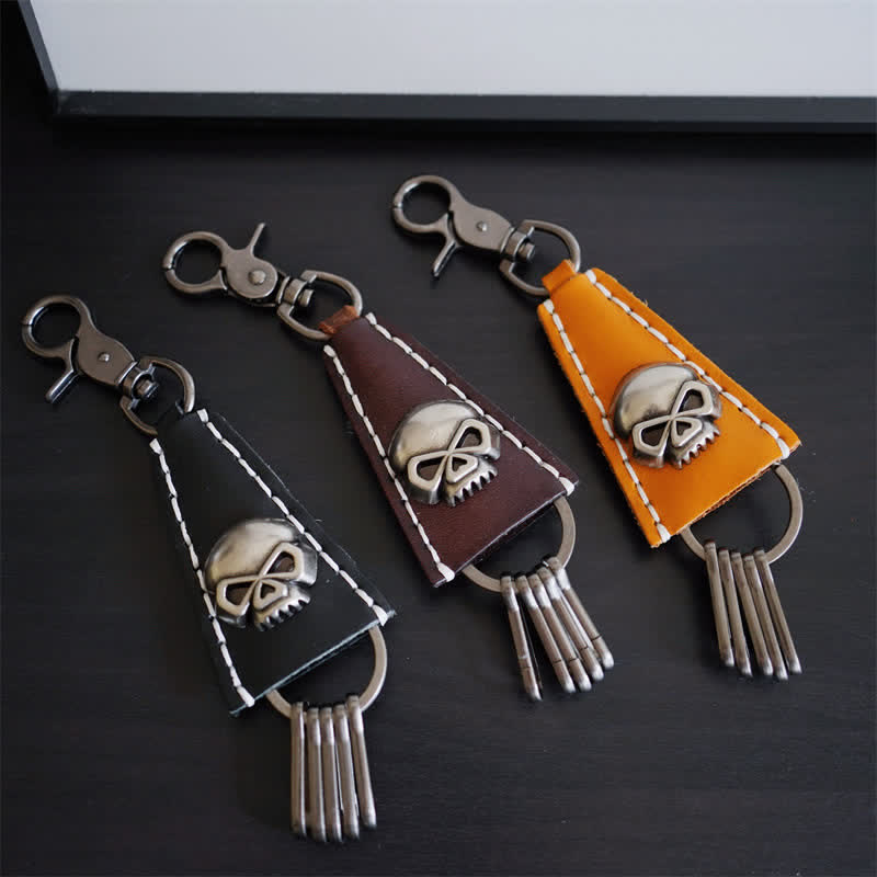 Punk Skull Head Handmade Leather Keychain - image 0