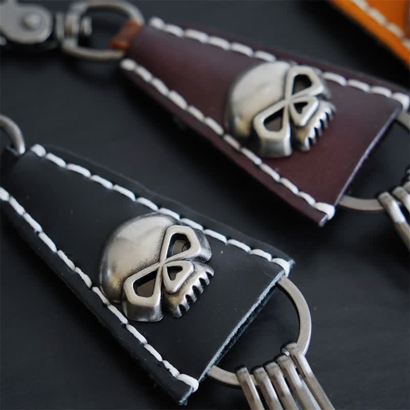 Punk Skull Head Handmade Leather Keychain - image 1