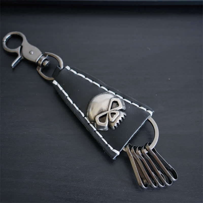 Punk Skull Head Handmade Leather Keychain - Black - image 2