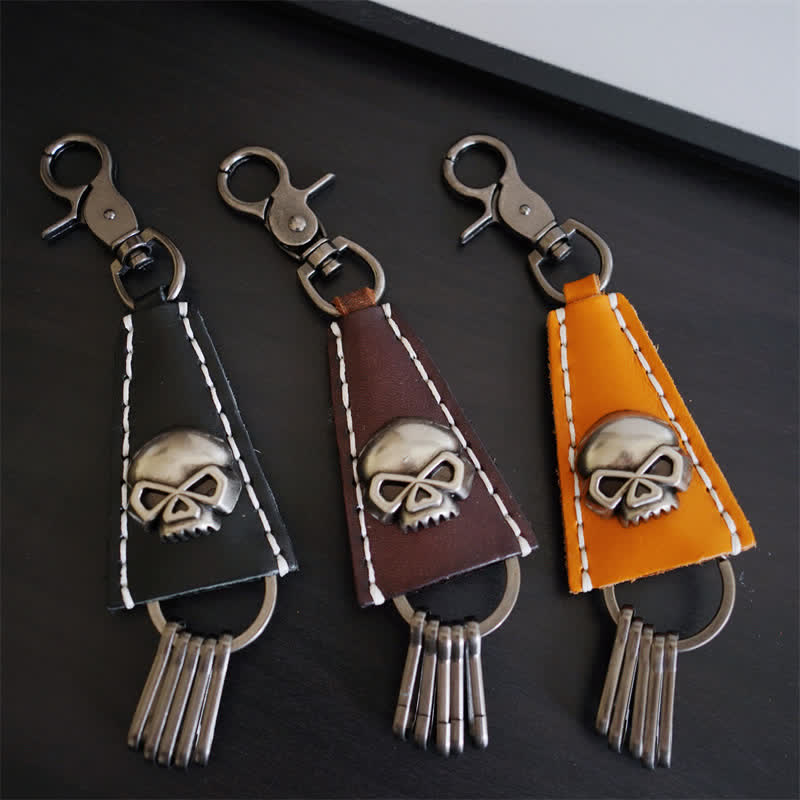Punk Skull Head Handmade Leather Keychain - image 3