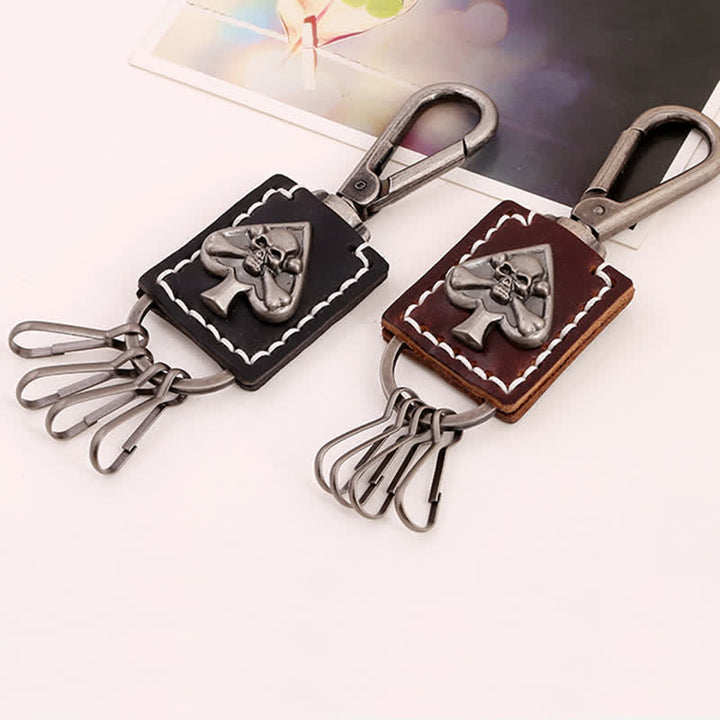 Gothic Skull Poker Ace Handmade Leather Keychain - image 1