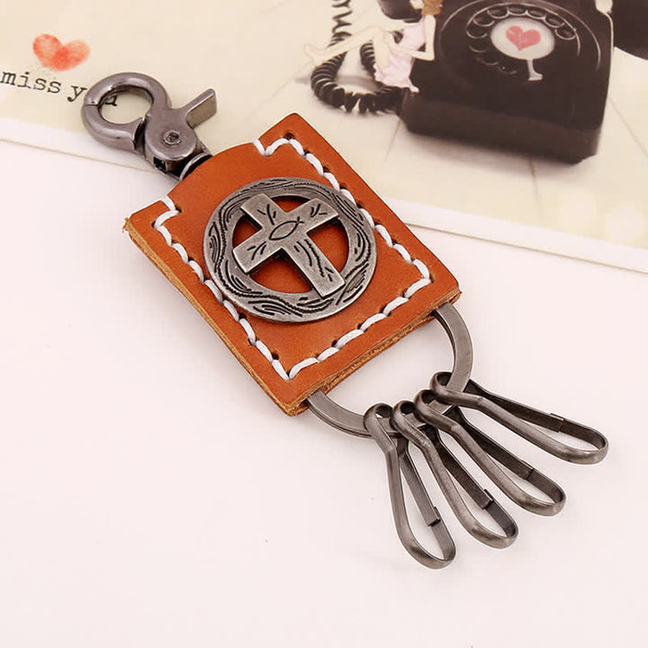 Faithful Cross Ornament Handmade Leather Keychain - image 2