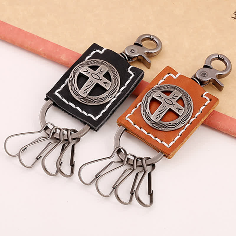 Faithful Cross Ornament Handmade Leather Keychain - image 1