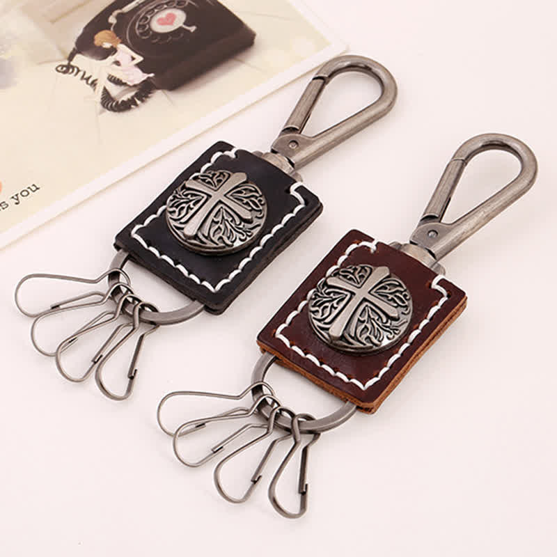 Retro Cross Versatile Handemade Leather Keychain - image 1