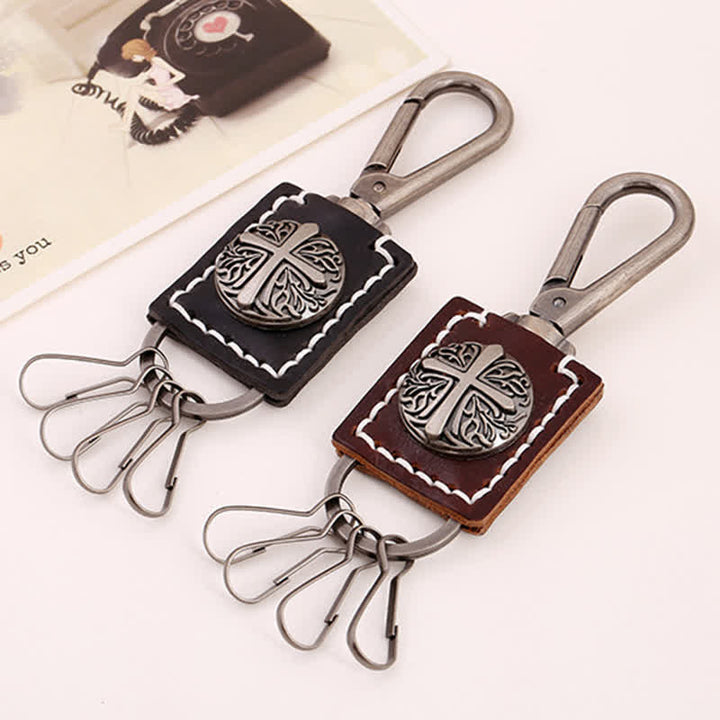 Retro Cross Versatile Handemade Leather Keychain - image 1