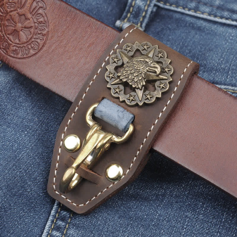 Eagle Head Belt Accessory Handemade Leather Keychain - Dark Brown - image 1