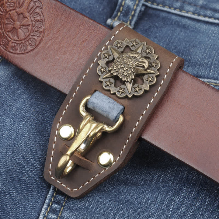 Eagle Head Belt Accessory Handemade Leather Keychain - Dark Brown - image 1