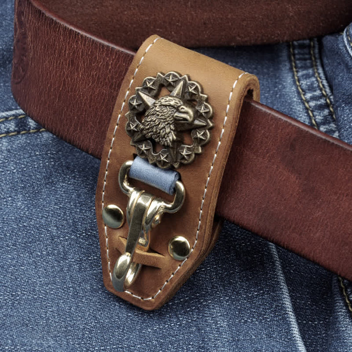 Eagle Head Belt Accessory Handemade Leather Keychain - Light Brown - image 0